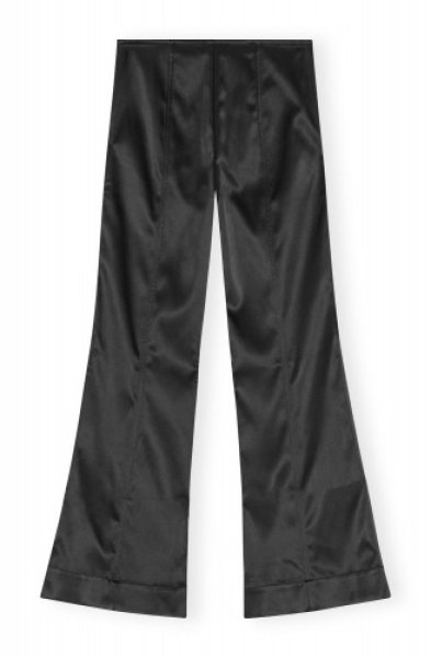 画像2: GANNI ガニー  BLACK DOUBLE SATIN FLARED TROUSERS ブラック ダブル サテン フレア トラウザーズ (2)