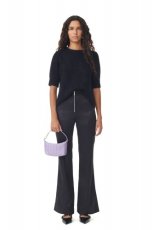 画像3: GANNI ガニー  BLACK DOUBLE SATIN FLARED TROUSERS ブラック ダブル サテン フレア トラウザーズ (3)