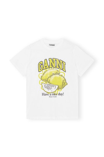 画像1: GANNI ガニー  WHITE RELAXED LEMON T-SHIRT ホワイト リラックス レモン T シャツ (1)