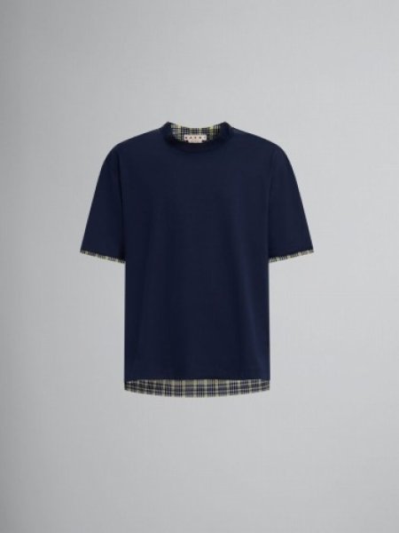 画像1: MARNI　ディープブルー オーガニックコットン製Tシャツ、チェックバック (1)