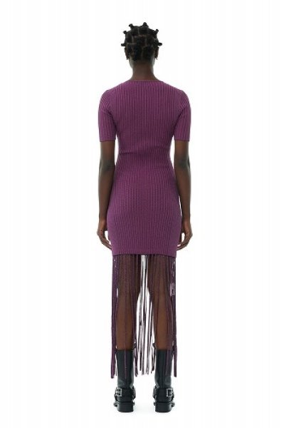 画像6: GANNI ガニー PURPLE MELANGE KNIT FRINGE SHORT SLEEVE MINI DRESS (6)