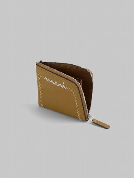 MARNI マルニ ブラウン レザー製 ジップアラウンドウォレット