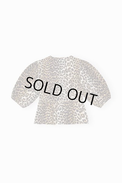 画像2: GANNI ガニー Leopard Cotton Poplin Peplum Tie Blouse (2)