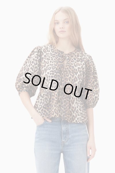 画像3: GANNI ガニー Leopard Cotton Poplin Peplum Tie Blouse (3)