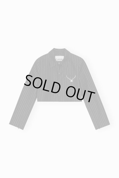 画像1: GANNI ガニー Black Pinstriped Cropped Blazer (1)