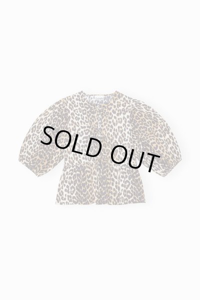 画像1: GANNI ガニー Leopard Cotton Poplin Peplum Tie Blouse (1)