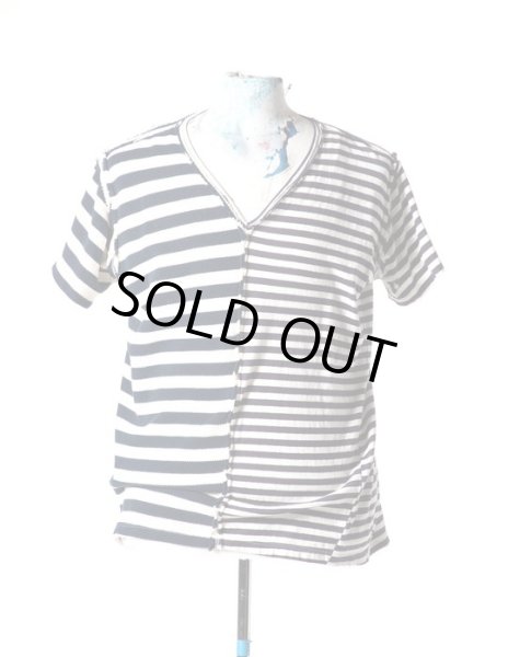 画像1: Greg Lauren SPLIT STRIPED TEE (1)