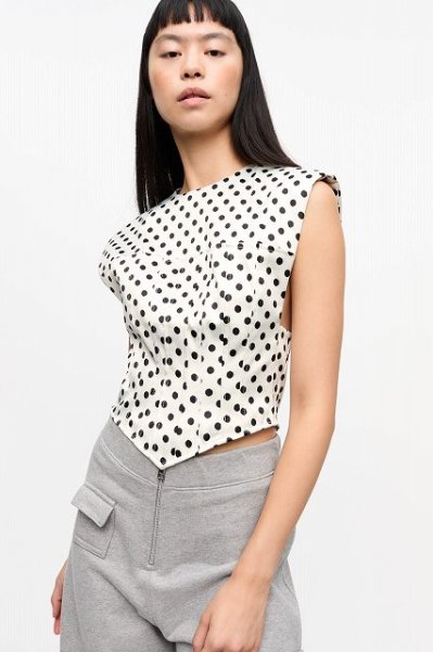 画像6: GANNI ガニー Polka-Dot Satin Corset Blouse (6)
