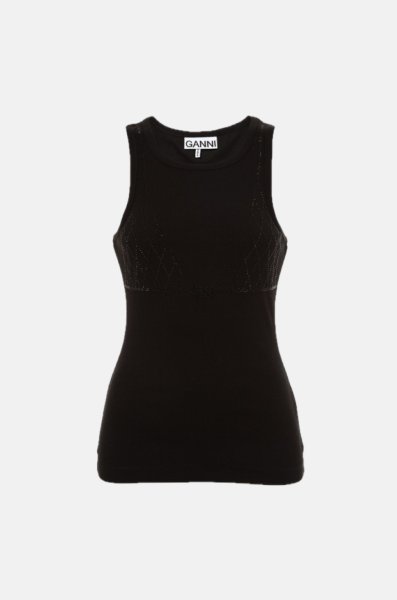 画像1: GANNI ガニー Soft Cotton Rib Rhinestone Tank Top タンクトップ (1)