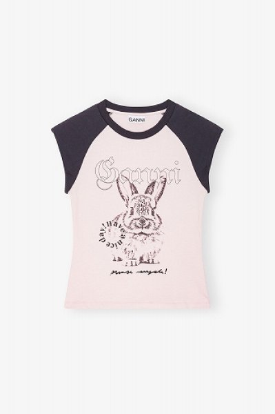 画像1: GANNI ガニー Pink Basic Jersey Bunny T-shirt Tシャツ (1)