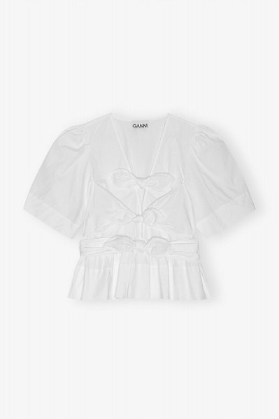 画像1: GANNI ガニー White Washed Stretch Cotton Tie Strap Blouse ブラウス (1)