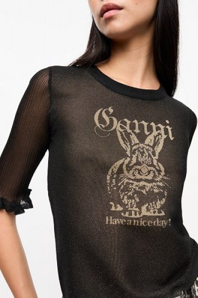 画像4: GANNI ガニー Black Sheer Jacquard Top (4)