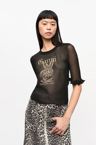画像3: GANNI ガニー Black Sheer Jacquard Top (3)