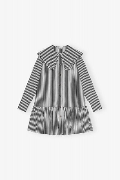 画像1: GANNI ガニー Black and White Stripe Mini Shirt Dress ドレス (1)
