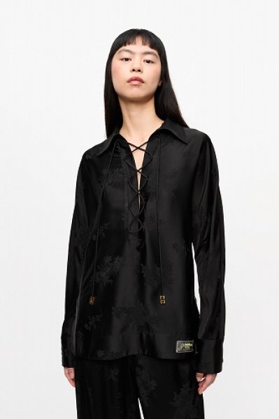画像3: GANNI ガニー Black Satin Jacquard Tie String Shirt (3)
