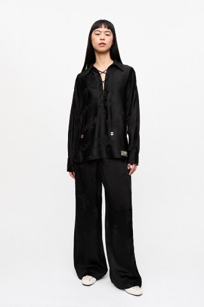 画像5: GANNI ガニー Black Satin Jacquard Tie String Shirt (5)