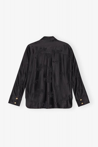 画像2: GANNI ガニー Black Satin Jacquard Tie String Shirt (2)