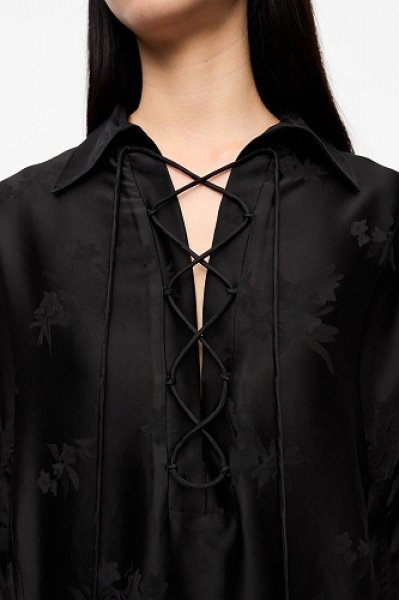 画像6: GANNI ガニー Black Satin Jacquard Tie String Shirt (6)