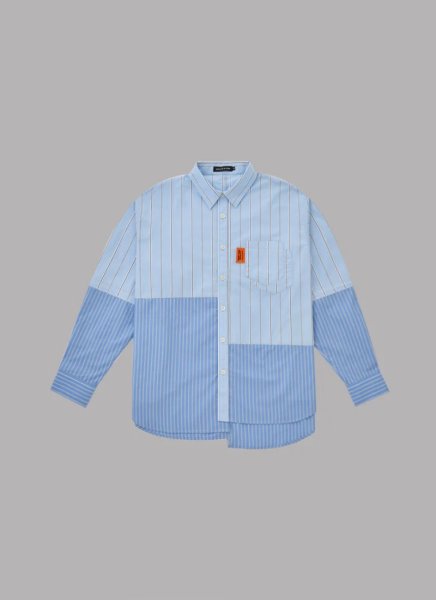 画像1: ALWAYS OUT OF STOCK　CRAZY STRIPE L/S SHIRT-SAX (1)