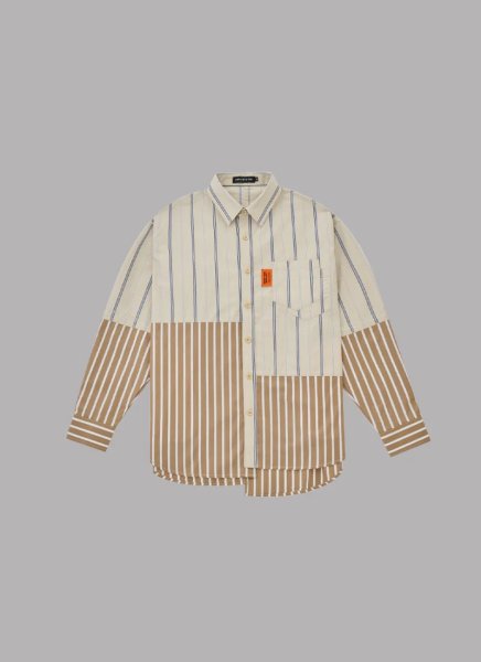 画像1: ALWAYS OUT OF STOCK　CRAZY STRIPE L/S SHIRT-BEIGE (1)