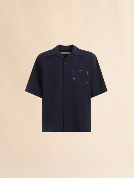 画像1: MARNI ディープブルー トロピカルウール製 ボーリングシャツ (1)