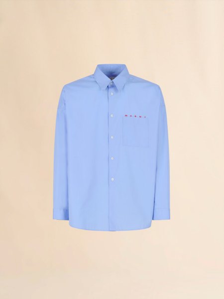 画像1: MARNI ライトブルー オーガニックポプリン製シャツ マルニロゴ入り (1)