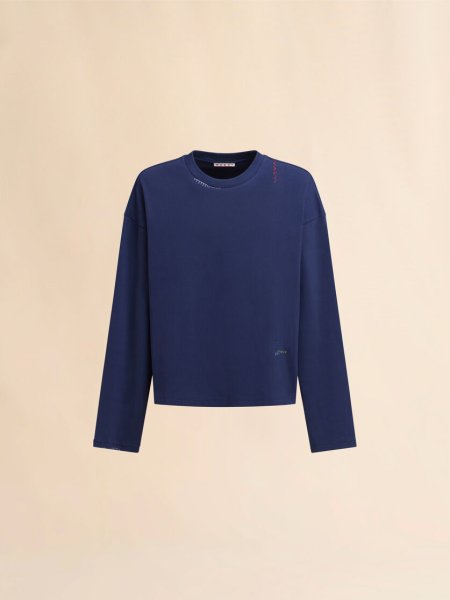 画像1: MARNI ダークブルー リブコットンTシャツ、マルニシンボル入り (1)