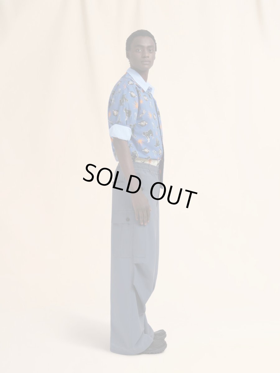 画像5: MARNI ブルー ポプリン製ボウリングシャツ オオカミ、カラス、ハトのプリント (5)