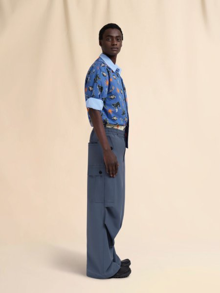 画像5: MARNI ブルー ポプリン製ボウリングシャツ オオカミ、カラス、ハトのプリント (5)