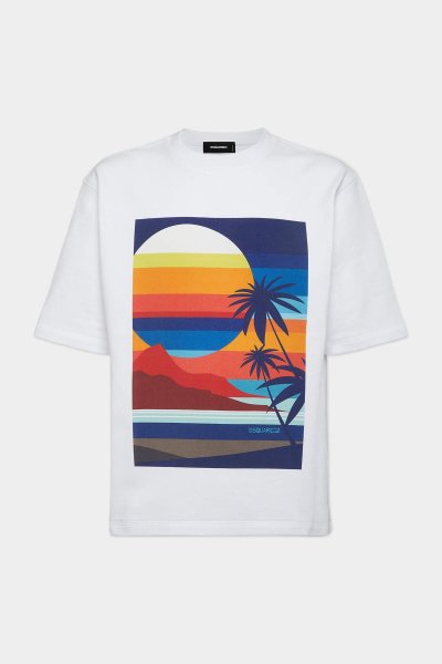 画像1: DSQUARED2 Summer Lovers Loose Fit Short Sleeve Sunset Crewneck (1)