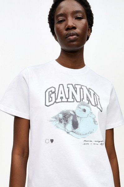 画像1: GANNI ガニー White Basic Jersey Duckie Relaxed T-shirt (1)