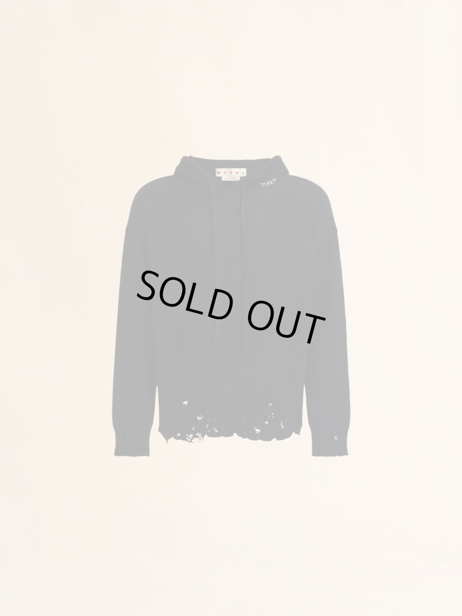 画像1: MARNI ブラック ディシェベルド調コットンフーディー、マルニシンボル刺繍入り (1)