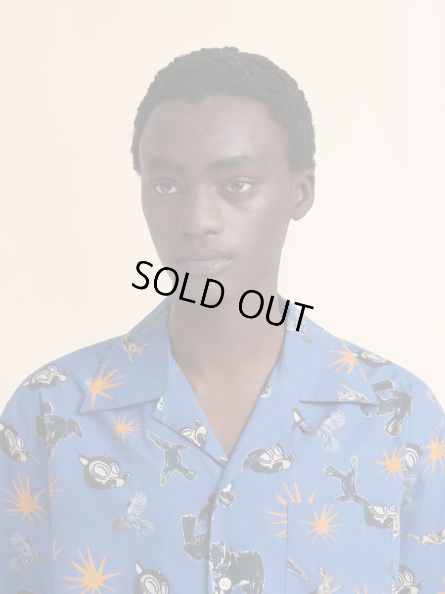 画像4: MARNI ブルー ポプリン製ボウリングシャツ オオカミ、カラス、ハトのプリント (4)