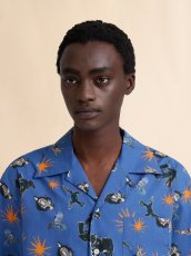 画像4: MARNI ブルー ポプリン製ボウリングシャツ オオカミ、カラス、ハトのプリント (4)