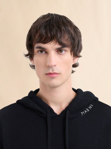 画像4: MARNI ブラック ディシェベルド調コットンフーディー、マルニシンボル刺繍入り (4)