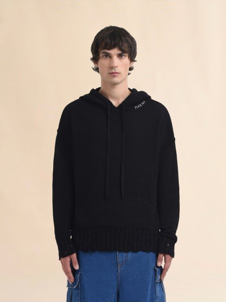 画像2: MARNI ブラック ディシェベルド調コットンフーディー、マルニシンボル刺繍入り (2)