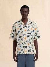 画像2: MARNI ブルー ポプリン製ボウリングシャツ オオカミ、カラス、ハトのプリント (2)