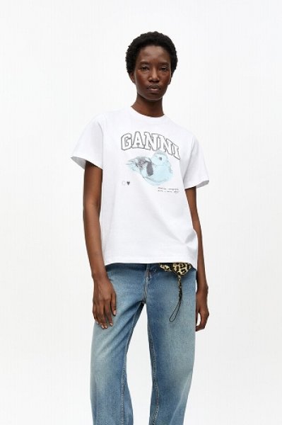 画像1: GANNI ガニー White Basic Jersey Duckie Relaxed T-shirt (1)