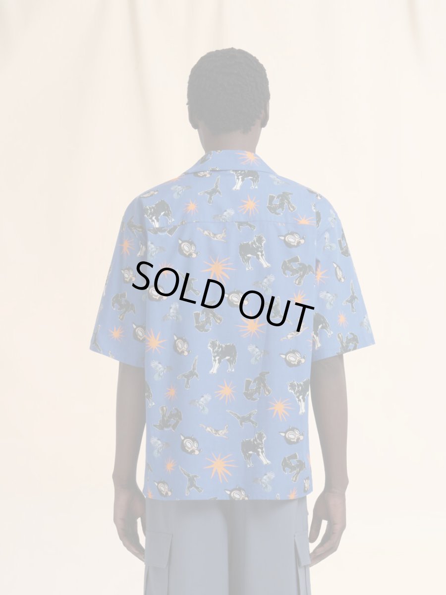 画像3: MARNI ブルー ポプリン製ボウリングシャツ オオカミ、カラス、ハトのプリント (3)