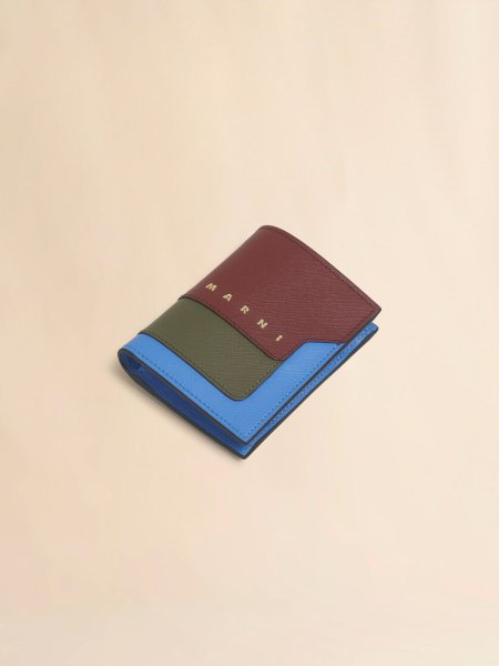 画像3: MARNI バーガンディ ディープグリーン ブルー サフィアーノレザー製二つ折りウォレット (3)