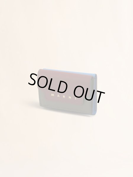 画像2: MARNI ブラウン ディープグリーン ブルー サフィアーノレザー製三つ折りウォレット (2)