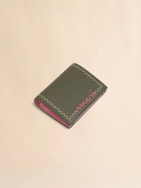 画像3: MARNI ディープグリーン 二つ折りウォレット、マルニシンボル刺繍入り (3)