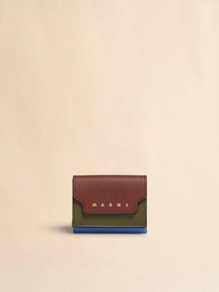 画像1: MARNI ブラウン ディープグリーン ブルー サフィアーノレザー製三つ折りウォレット (1)