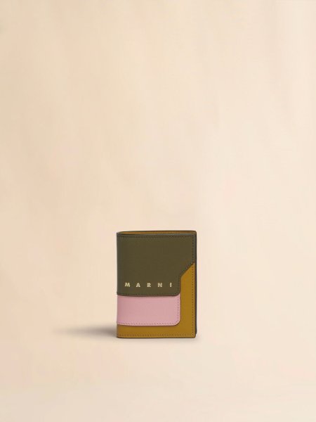 画像1: MARNI ディープグリーン ピンク マスタード サフィアーノレザー製二つ折りウォレット (1)