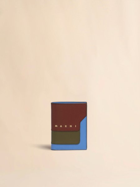 画像1: MARNI バーガンディ ディープグリーン ブルー サフィアーノレザー製二つ折りウォレット (1)