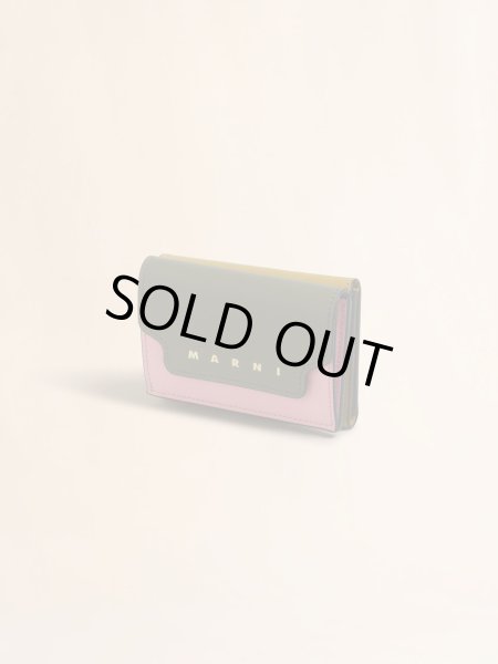 画像2: MARNI ディープグリーン ピンク マスタード サフィアーノレザー製三つ折りウォレット (2)