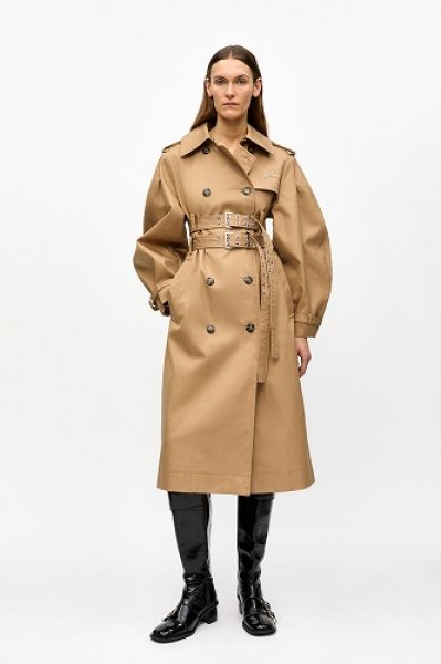 画像1: GANNI ガニー Camel Bonded Cotton Trench Coat (1)
