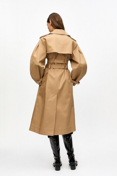 画像2: GANNI ガニー Camel Bonded Cotton Trench Coat (2)