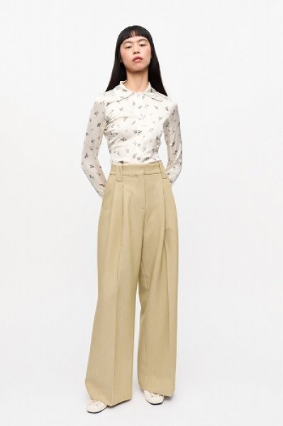 画像1: GANNI ガニー Beige Twill Suiting Mid Waist Trousers (1)