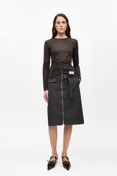 画像1: GANNI ガニー Black Heavy Twill Midi Skirt (1)